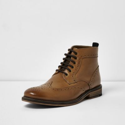 Tan leather brogue boots